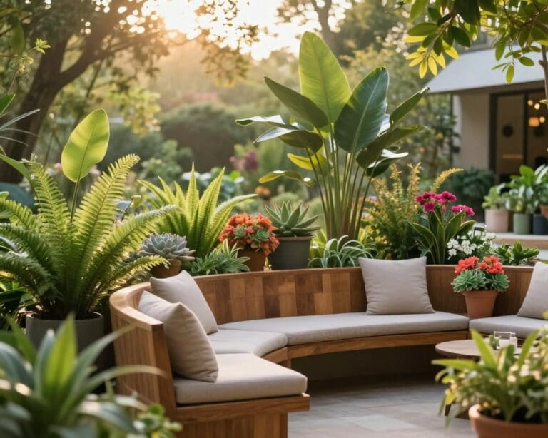 Wie kombiniert man Pflanzen und Sitzbereiche?